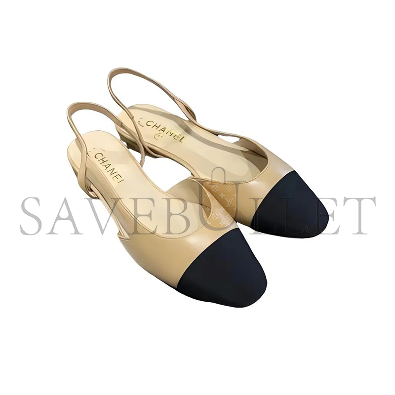 CHANEL SLINGBACKS GOATSKIN & GROSGRAIN BEIGE & BLACK G31319